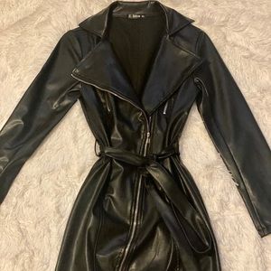 Leather Jacket with Zipper Detailing and adjustable tie waste.